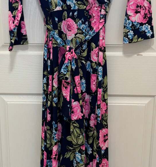 PinkBlush Maternity Pink And Blue Floral Maxi Dress with Tie - Picture 3 of 7